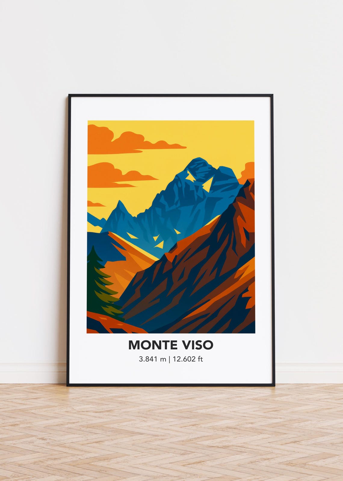 Monte Viso Summit Elevation Vintage Mountain Travel Poster Artwork