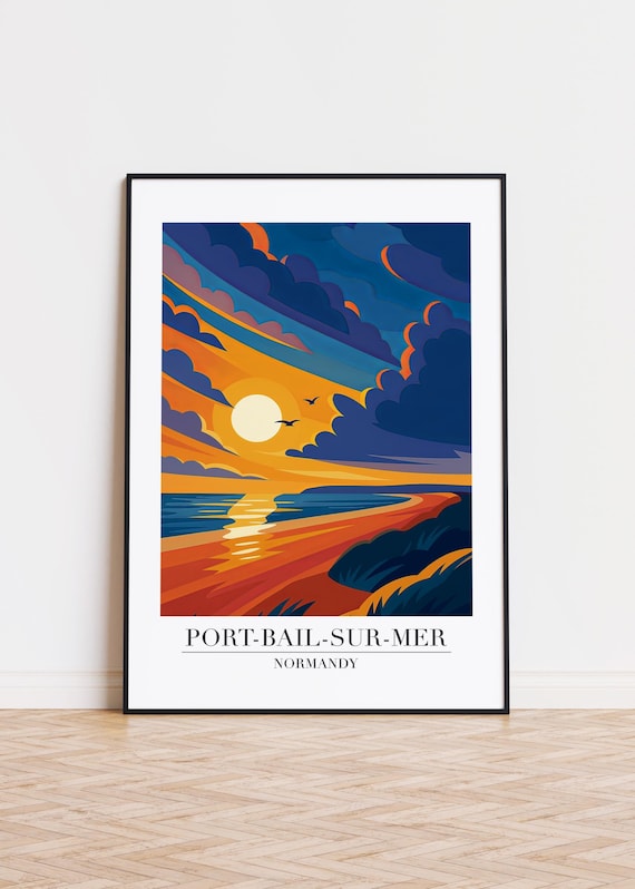 Port Bail Sur Mer Normandy Beach Sunset Vintage Travel Poster