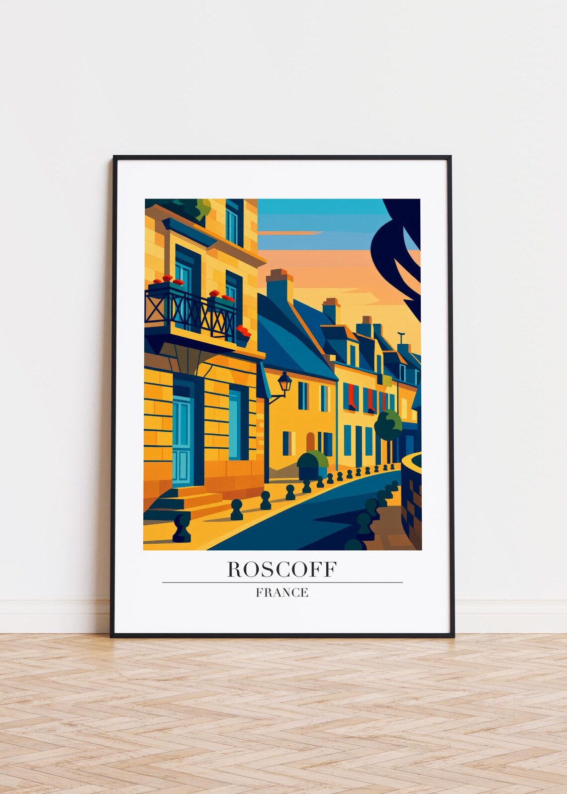 Roscoff France Golden Sunset Street Scene Brittany Travel Poster