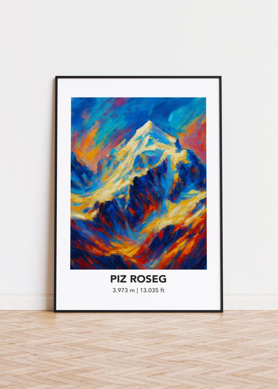 Piz Roseg Poster Mountain Print Modern Oil Painting Style Art
