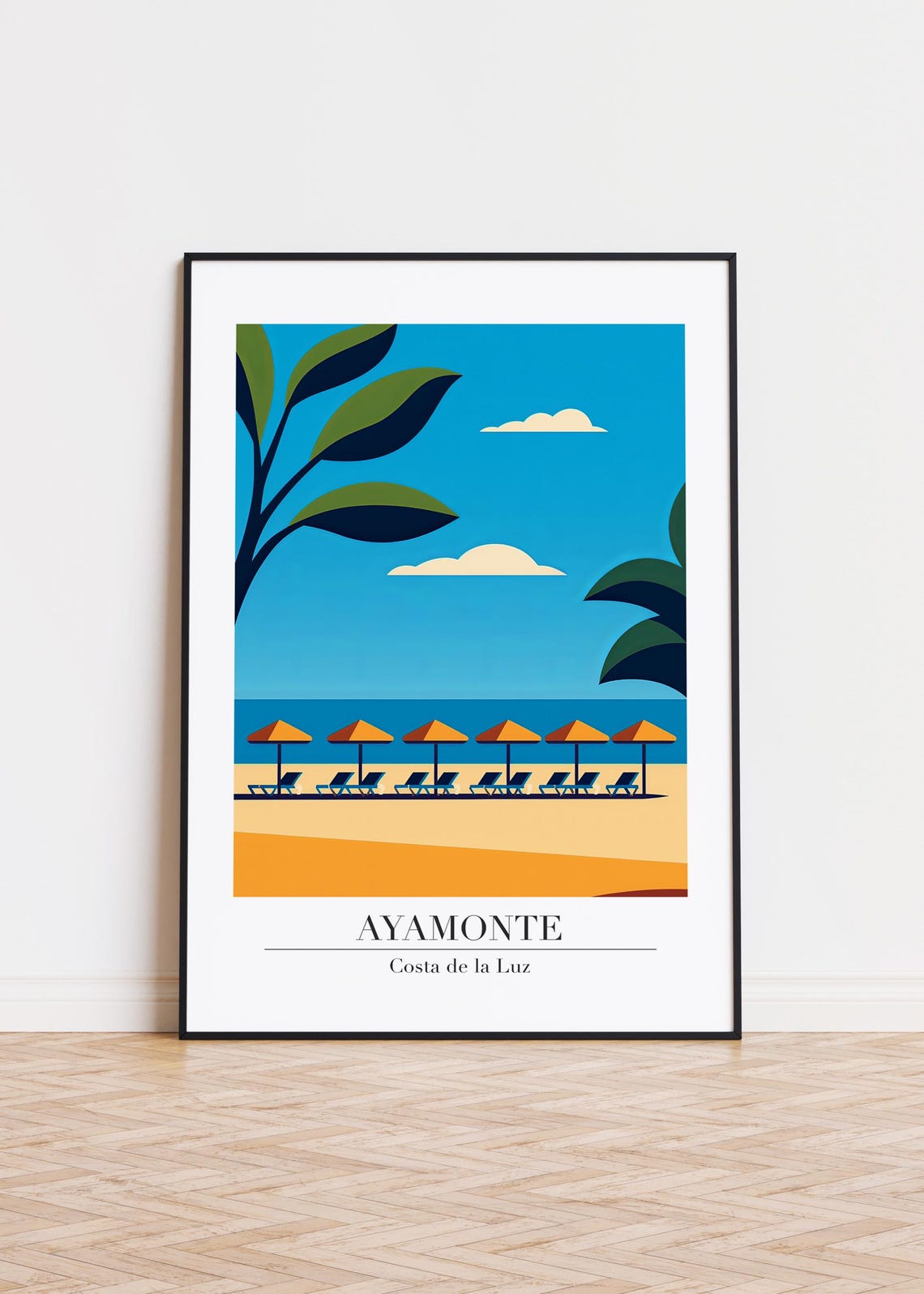 Ayamonte Costa de la Luz Beach Umbrellas Vintage Travel Poster