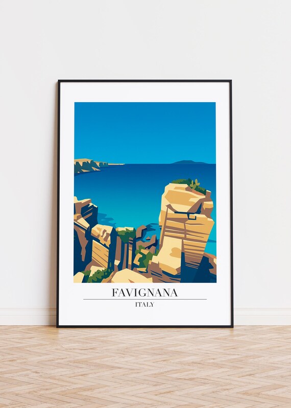 Favignana Italy Sea Cliffs Coastal Rock Formations Travel Poster