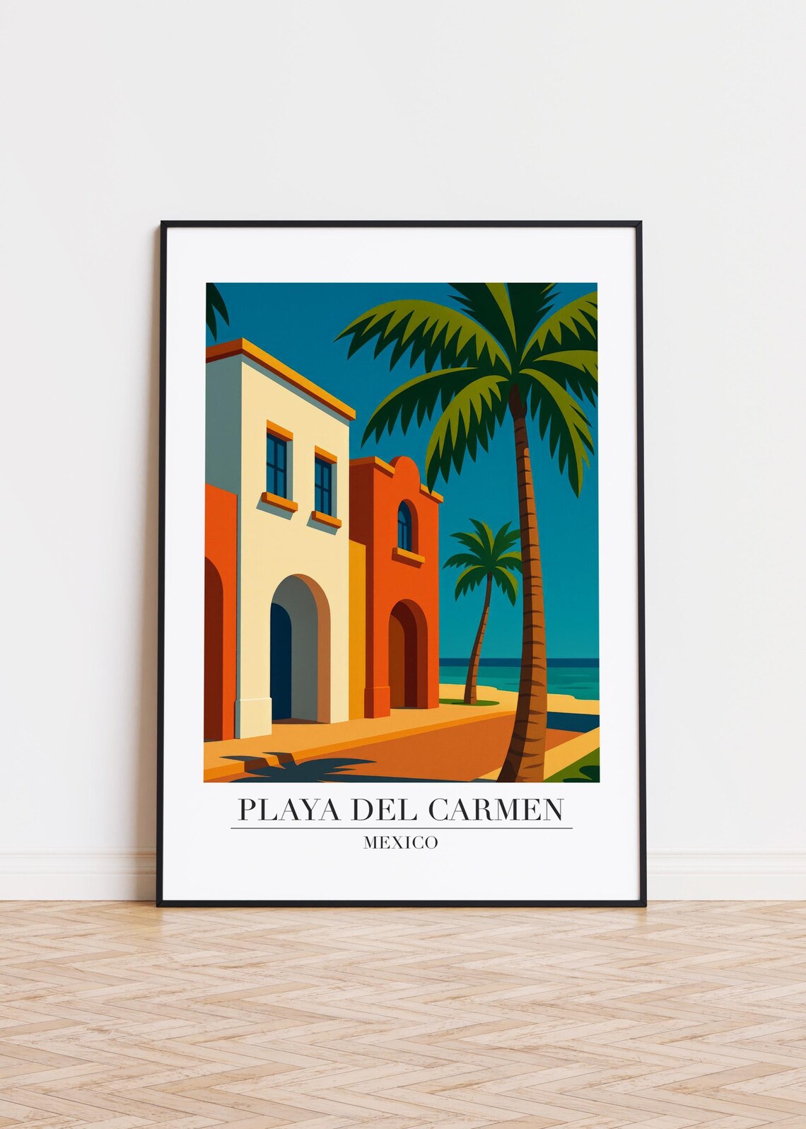Playa del Carmen Mexico Travel Poster Minimalist Colonial Street Coastal Art