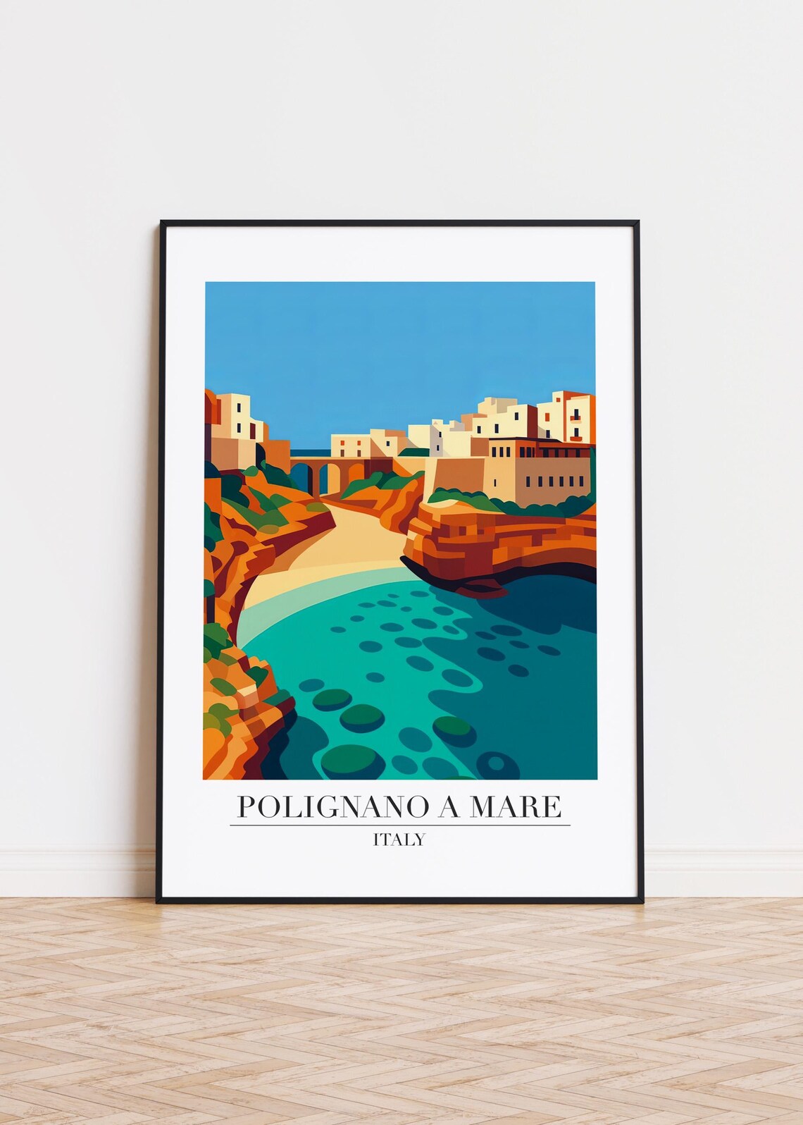 Polignano a Mare Italy Seaside Cliffside Cove Vintage Travel Poster