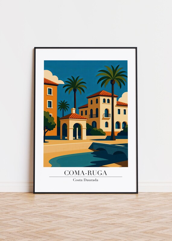 Coma Ruga Costa Daurada Villa Palms Courtyard Travel Art Poster