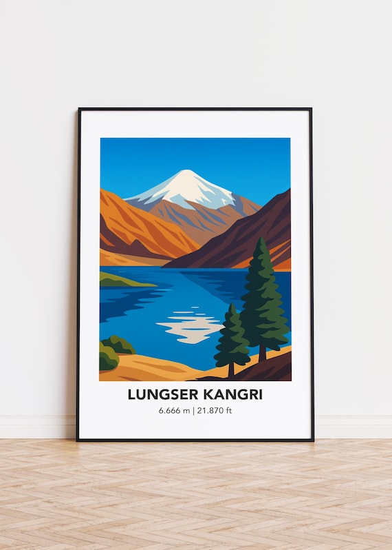 Lungser Kangri Mountain Art Print Minimalist Travel Poster