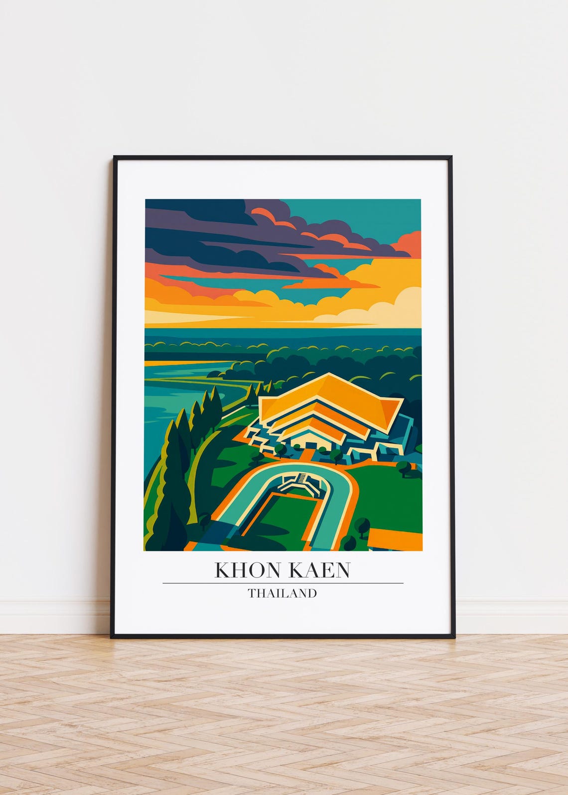 Khon Kaen Cityscape Poster Modern Travel Art Print