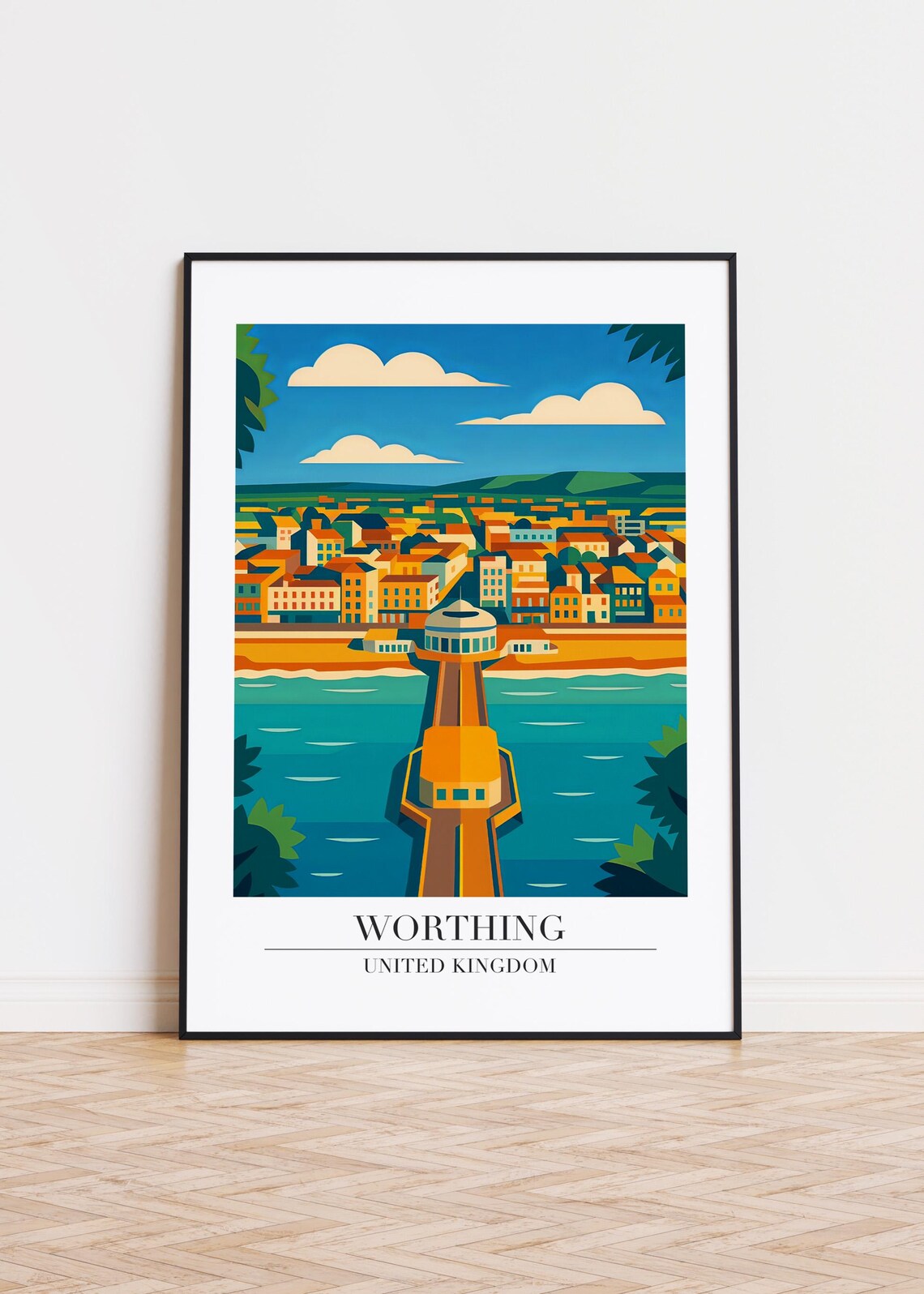 Worthing United Kingdom Colorful Pier And Seaside Travel Poster