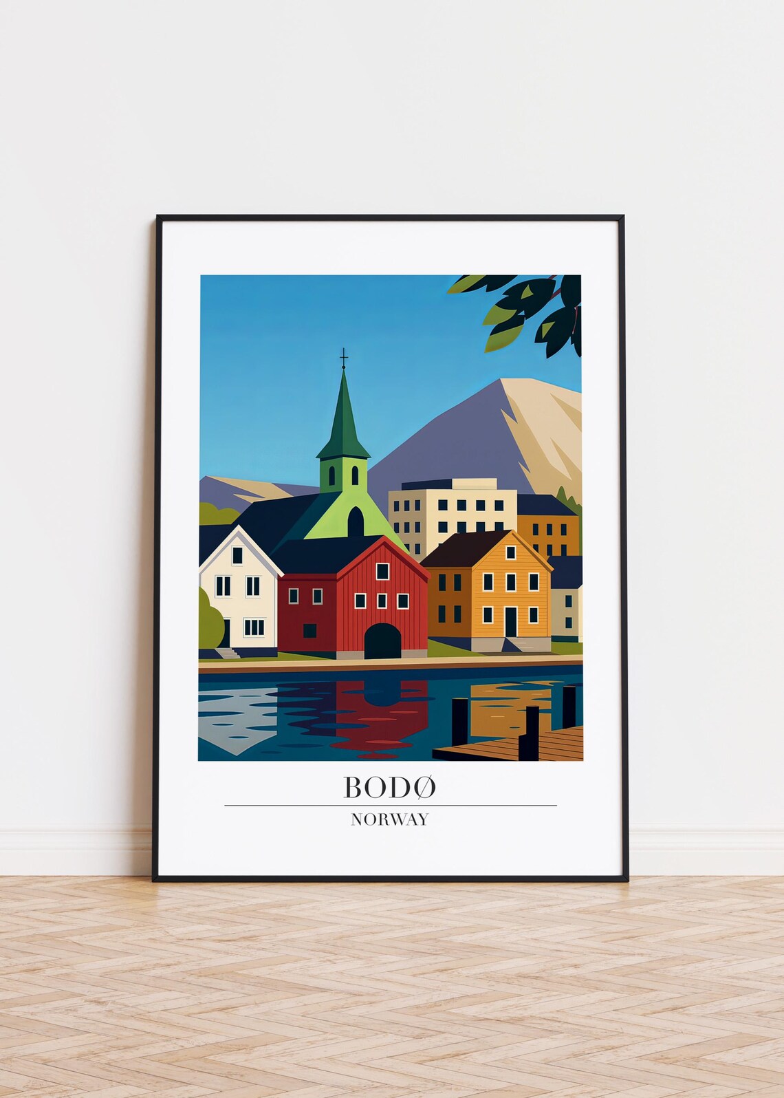 Bodo Norway Colorful Harbor Houses Church Waterfront Art Poster