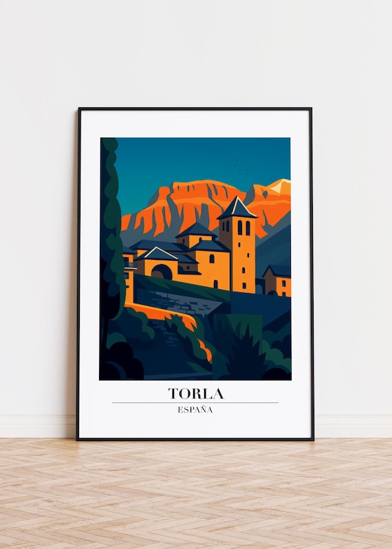 Torla Spain Mountain Church Tower Orange Peaks Travel Poster