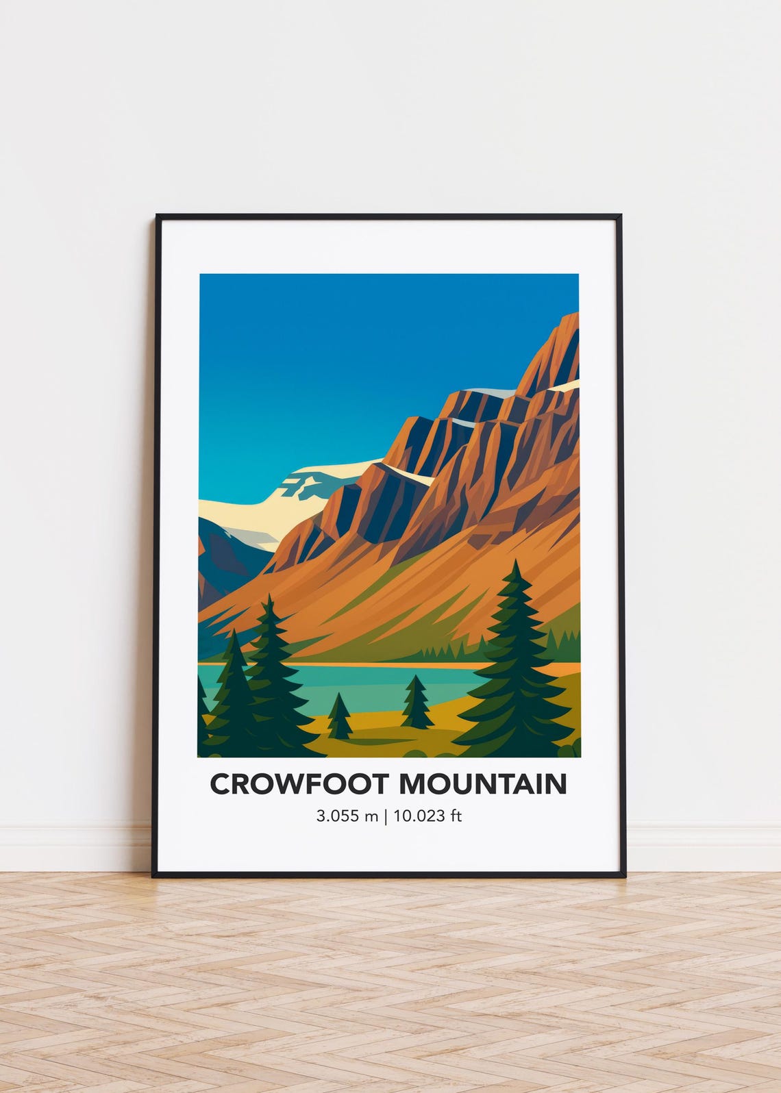 Crowfoot Mountain Alpine Lake Bold Travel Illustration Poster