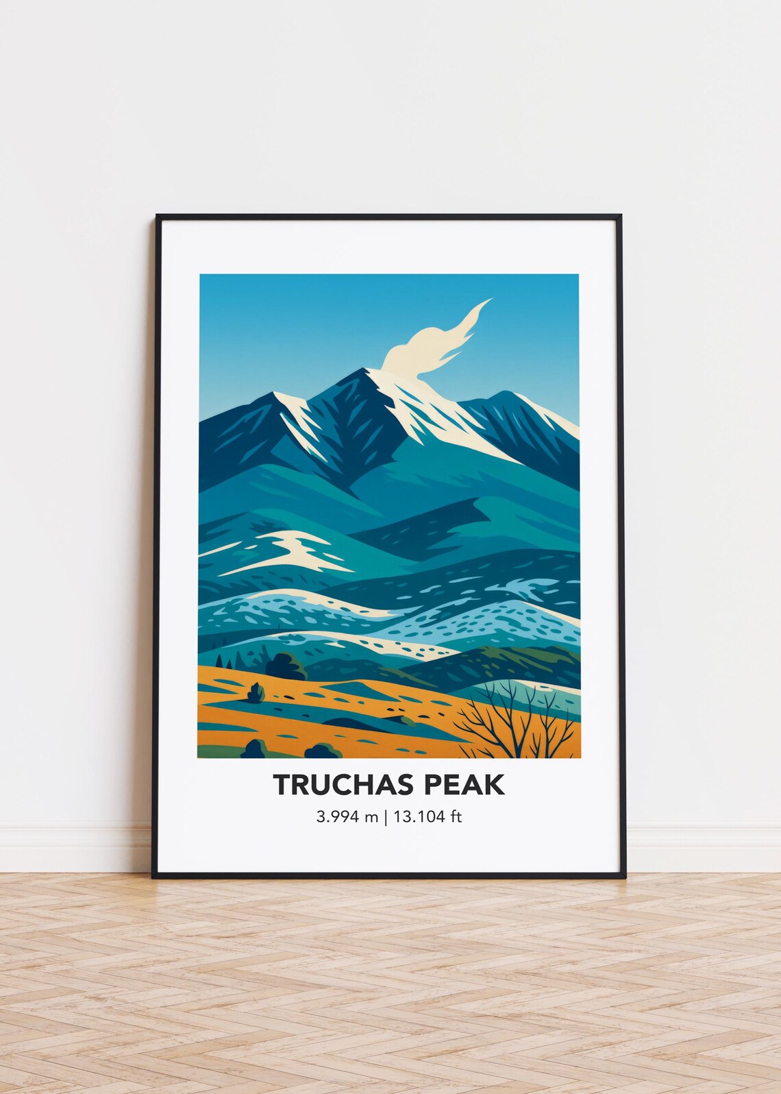 Truchas Peak Snowy Summit Desert Slopes Minimalist Mountain Poster