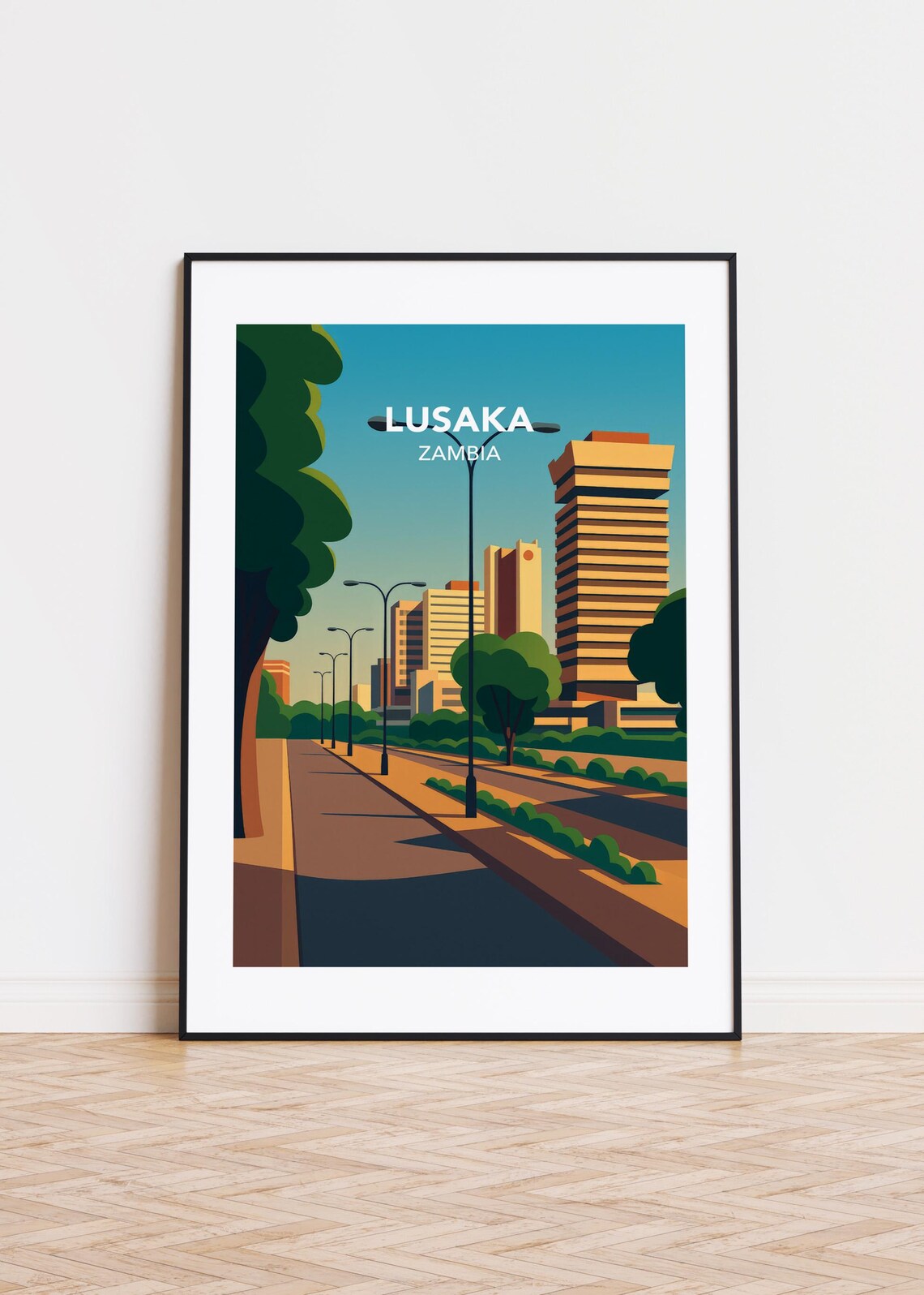 Lusaka Zambia Modern City Street Skyline Scenic Travel Poster