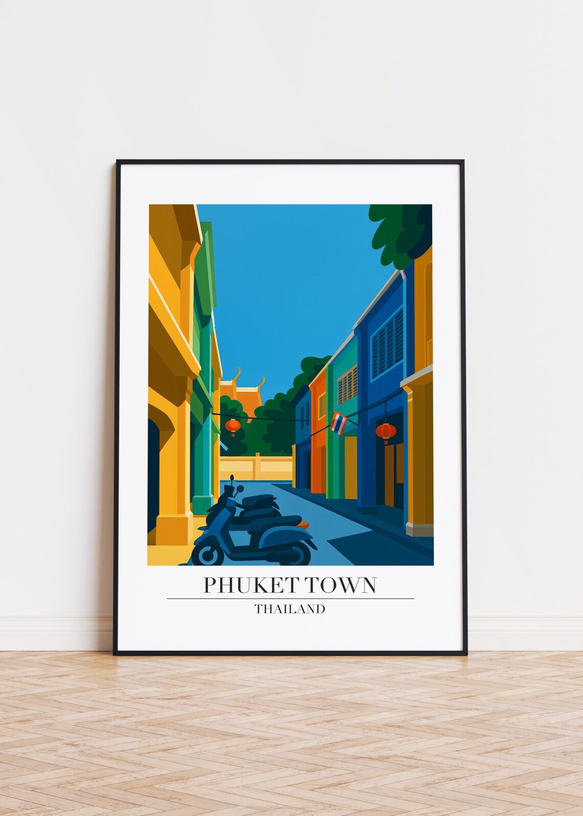Phuket Town Thailand Colorful Old Street Scooter Travel Poster