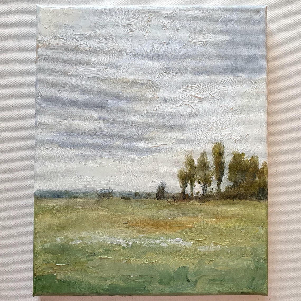Moody Cloud Landscape Impasto Oil Painting Green Field Poster