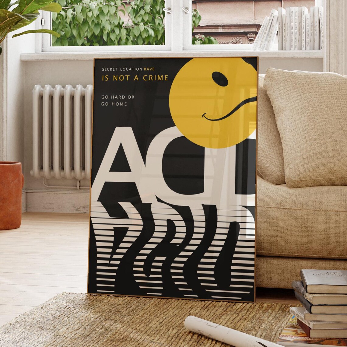 Underground Secret Location Rave Acid Smiley Party Quote Poster