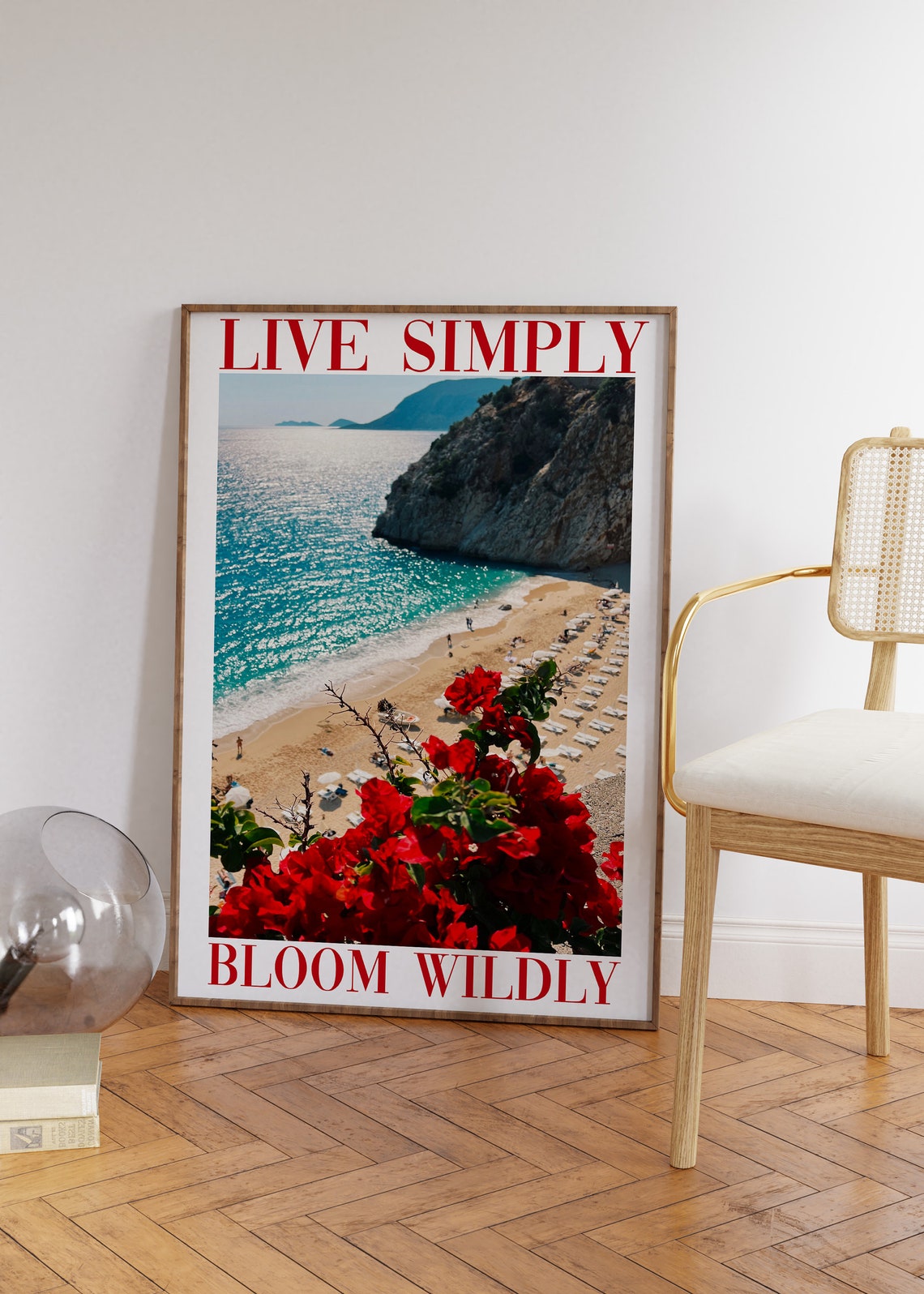 Live Simply Bloom Wildly Beach Cove Travel Typography Art Poster