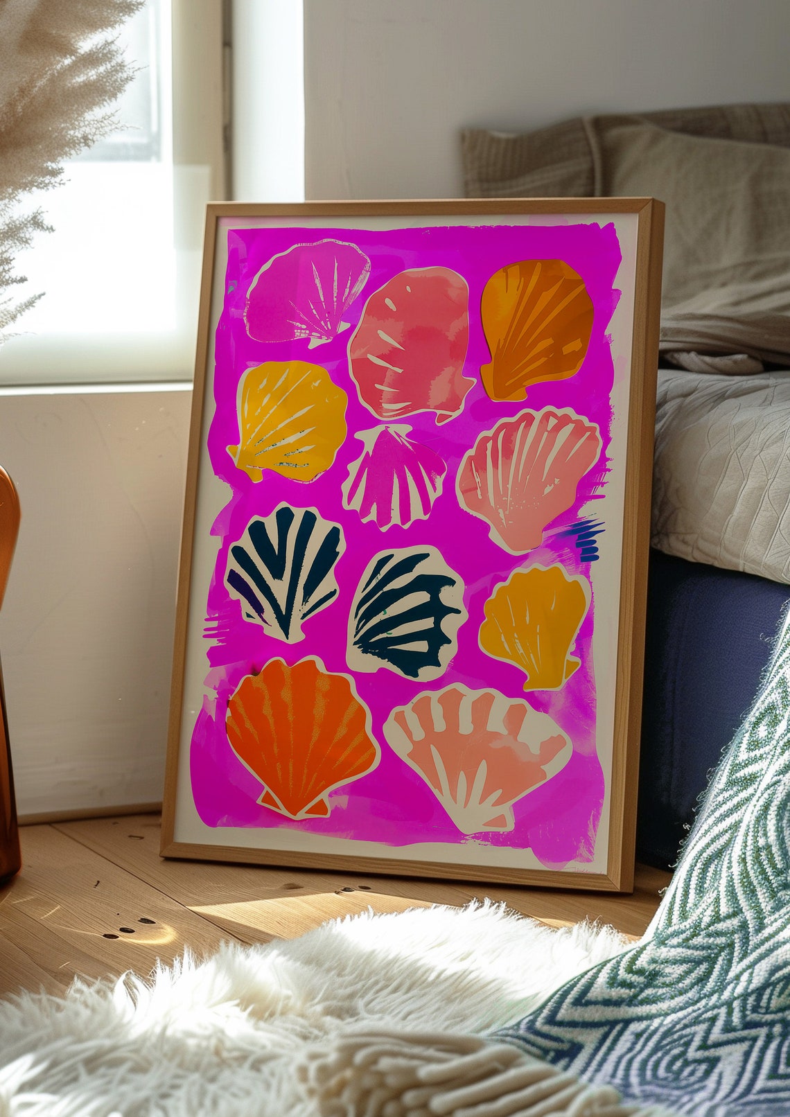 Maximalist Hot Pink Seashell Poster with Colorful Scallop Shell Art - Image 4