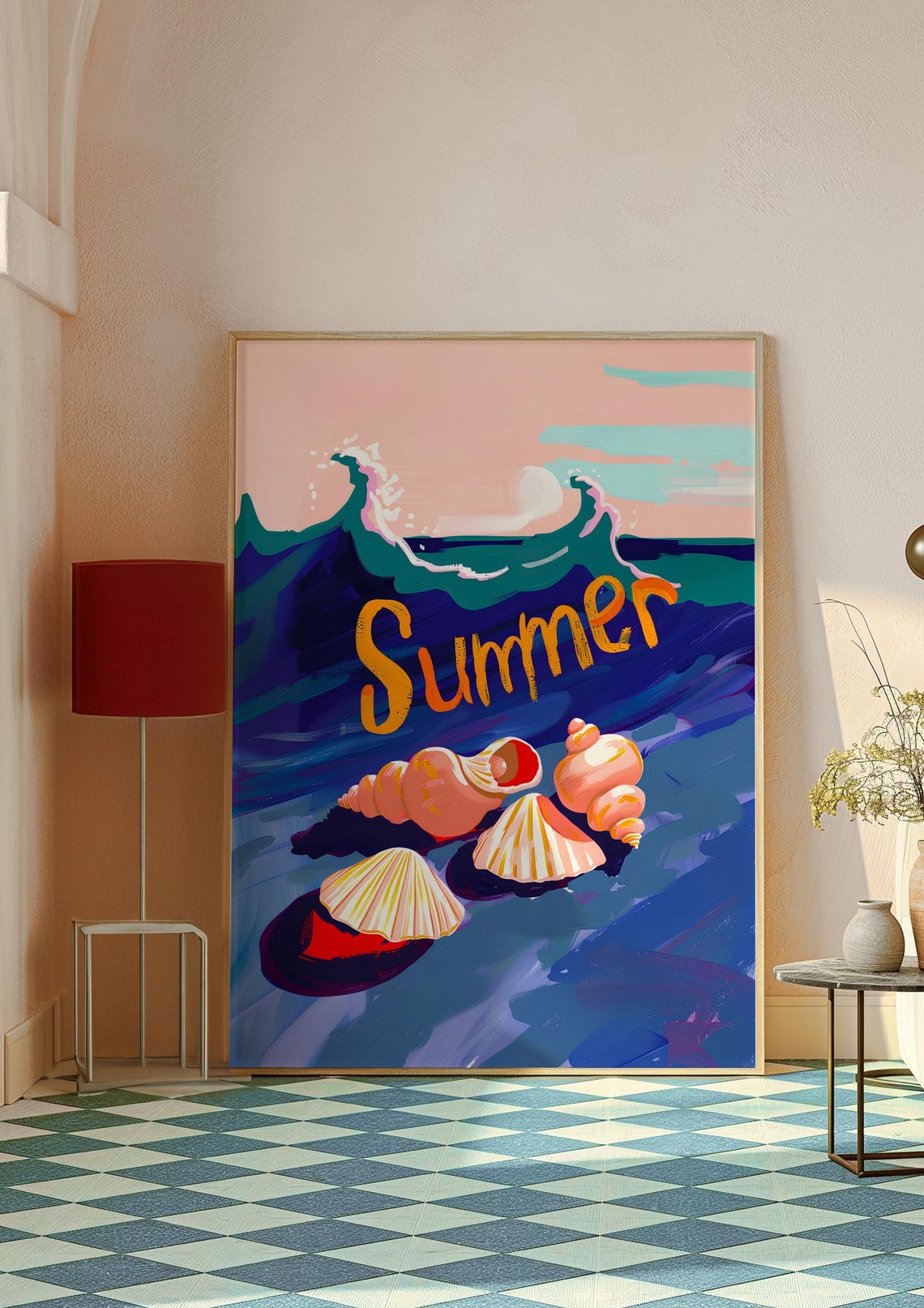 Summer Seashells Ocean Waves Colorful Coastal Beach Art Poster - Image 2