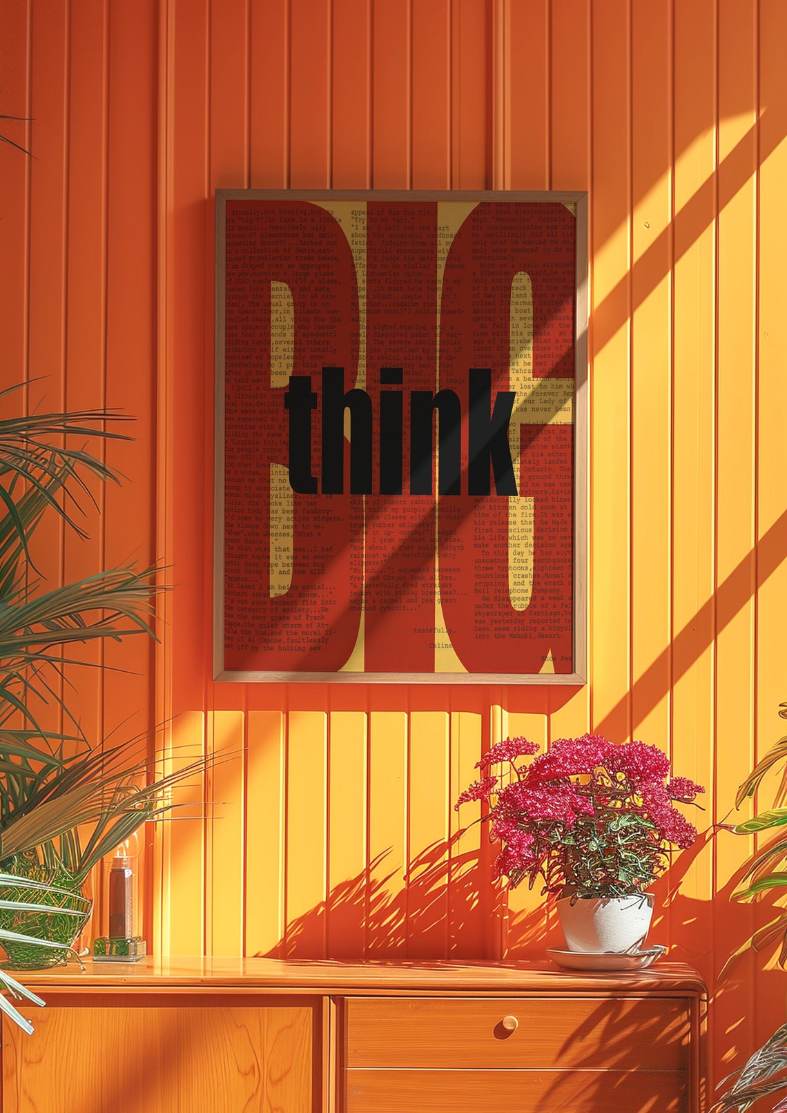 Bold Black Think Typography on a Red Newspaper Collage Poster - Image 2