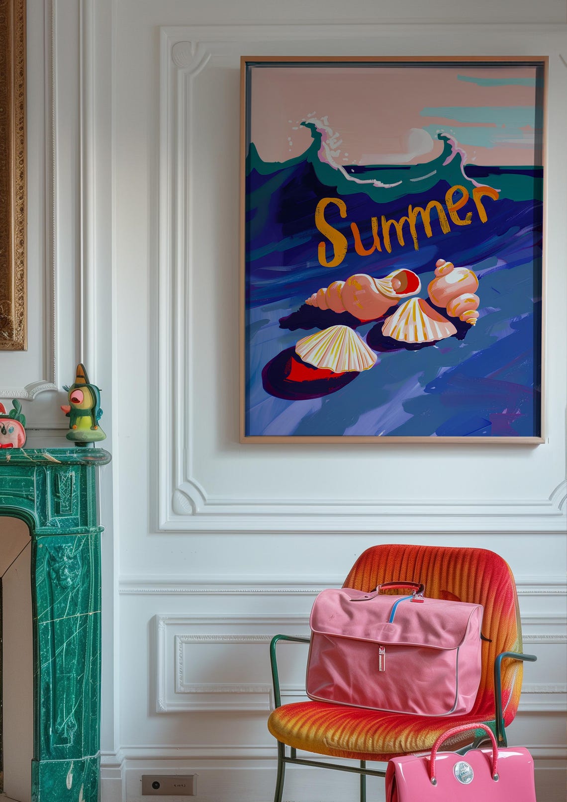 Summer Seashells Ocean Waves Colorful Coastal Beach Art Poster - Image 3