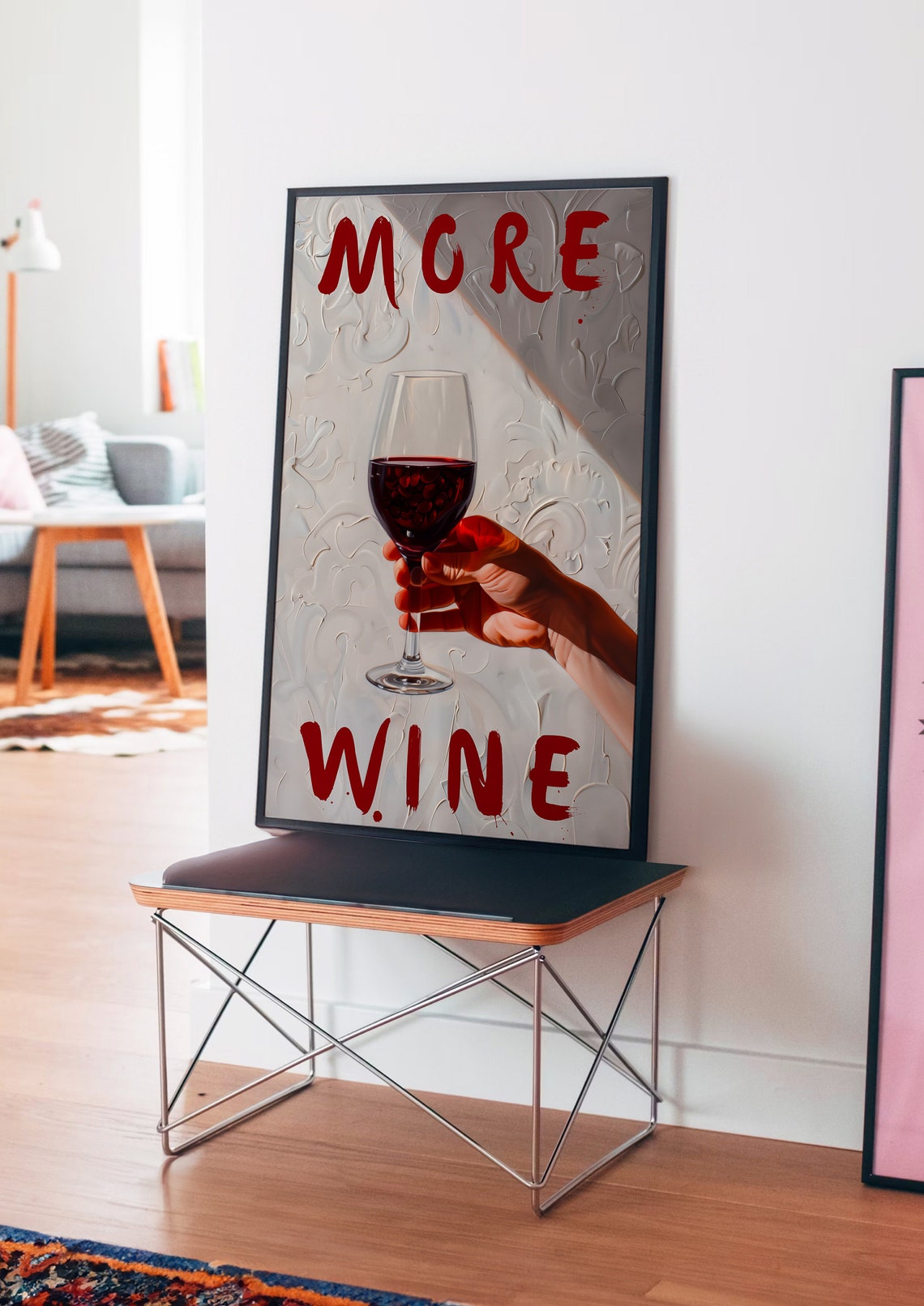 More Wine Red Hand Painted Typography Cheers Kitchen Art Poster - Image 4