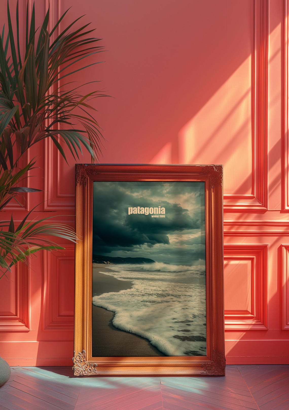 Patagonia Winter 1986 Stormy Beach Poster with Dramatic Clouds - Image 2