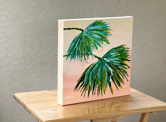 Florida Palm Tree Painting Green Beige Wall Art Tropical Original Paintings And Large Tropical Abstract Palm Tree Print Modern Wall Art