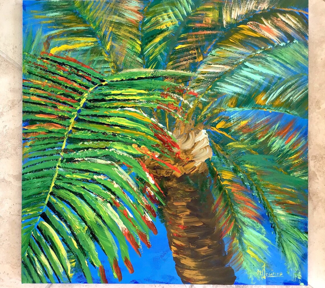 Palm Tree Tropical Abstract Art Print, Florida Beach House