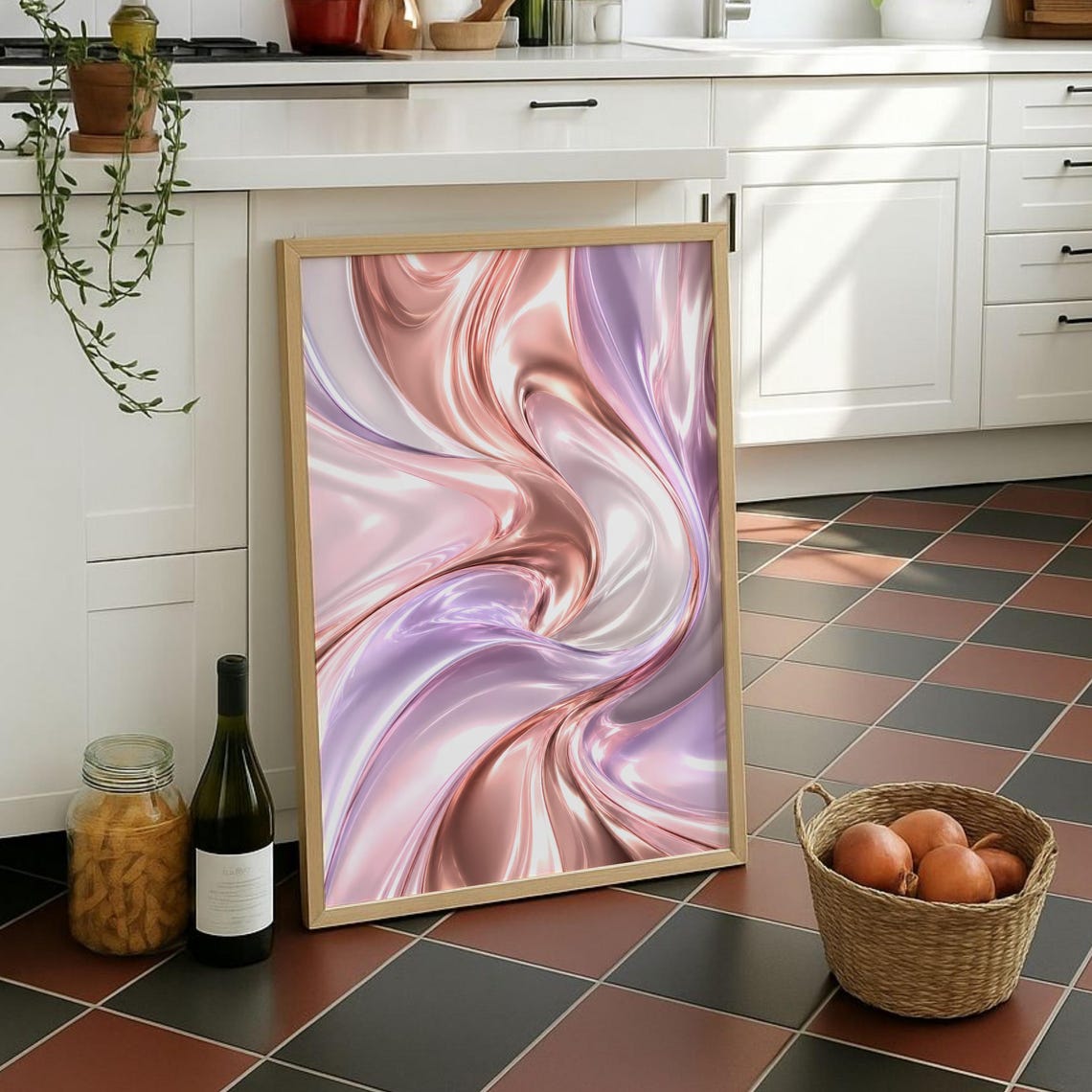 Rose Gold Liquid Chrome Fluid Metallic Abstract Swirl Poster