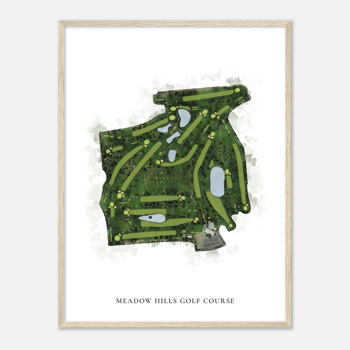 Meadow Hills Golf Course Classic Detailed Watercolor Map Poster