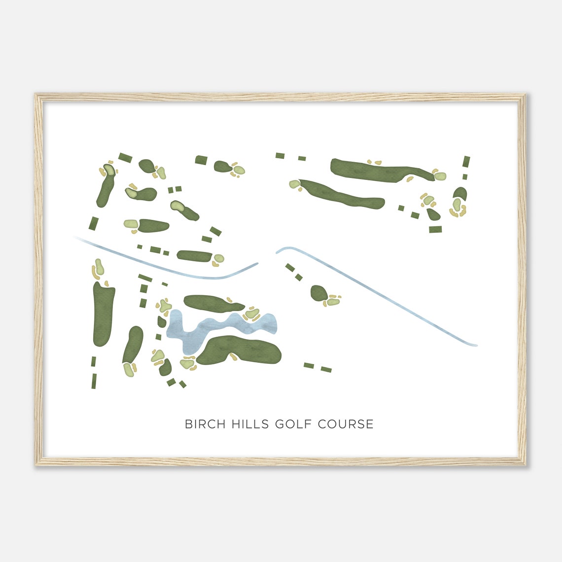 Birch Hills Golf Course California Modern Watercolor Map Art Poster