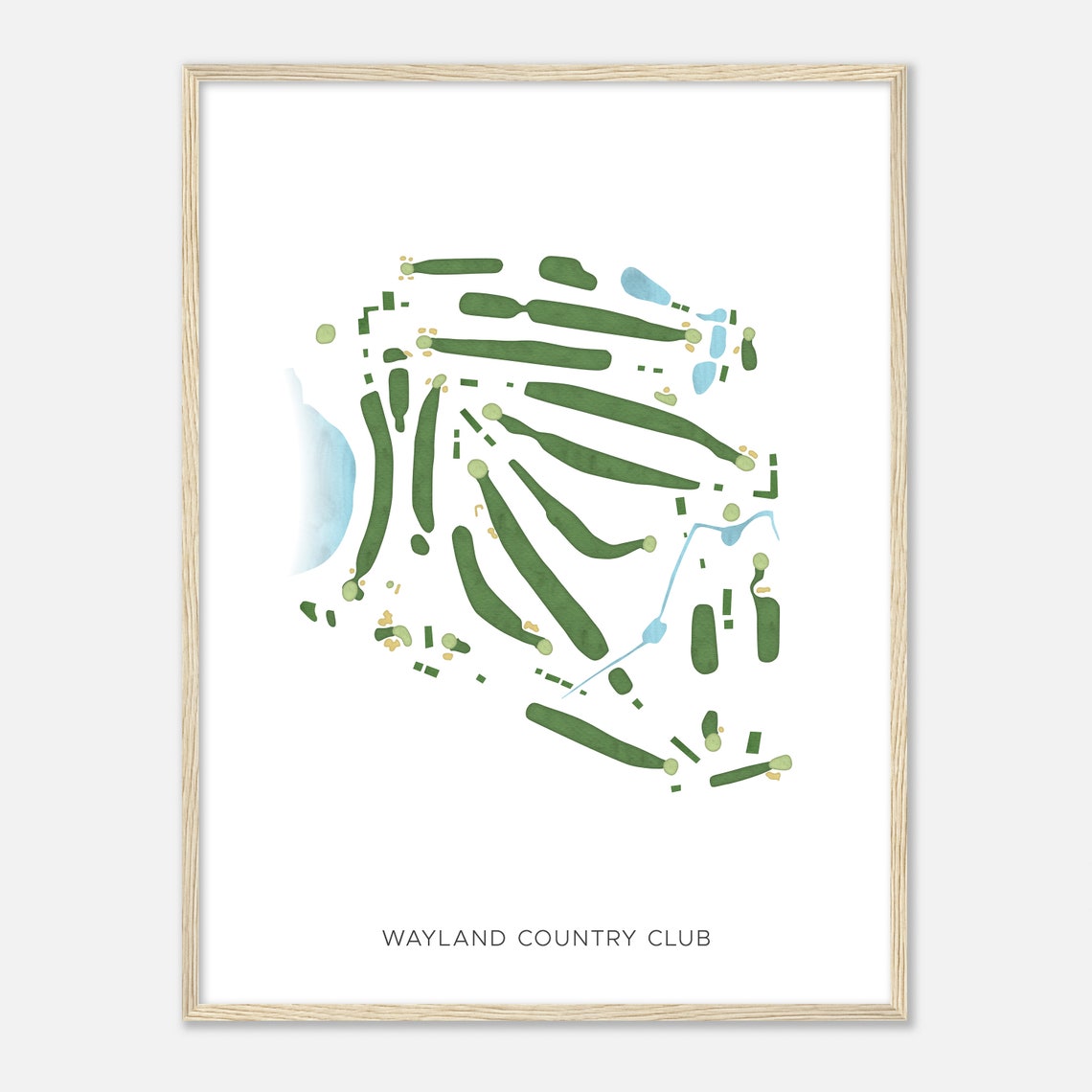 Wayland Country Club Massachusetts Modern Watercolor Golf Map Poster