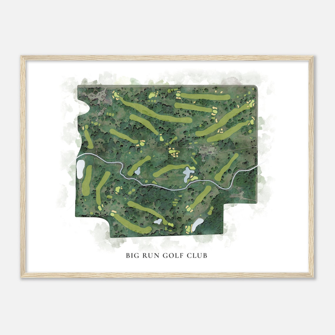 Big Run Golf Club Classic Watercolor Aerial Course Map Wall Art - Image 2
