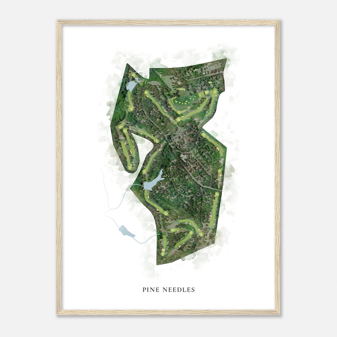 Pine Needles Golf Resort Aerial Watercolor Course Map Wall Art