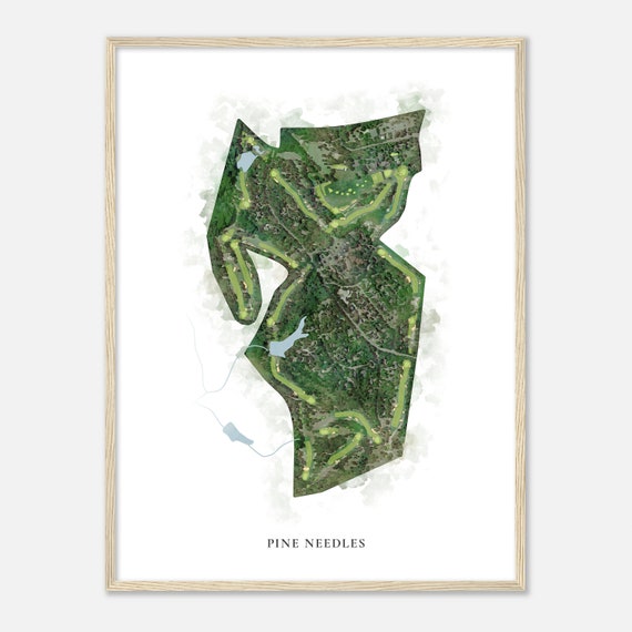 Pine Needles North Carolina Classic Watercolor Map Golfer Gift Golf Wall Art Golf Poster Print Course Layout