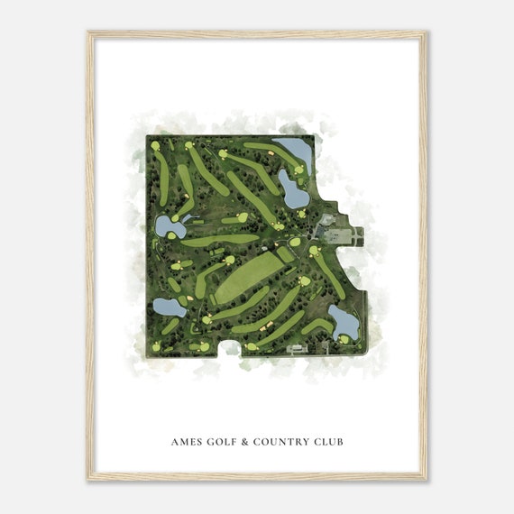 Ames Golf Country Club Iowa Classic Watercolor Map Golfer Gift Golf Wall Art Golf Poster Print Course Layout