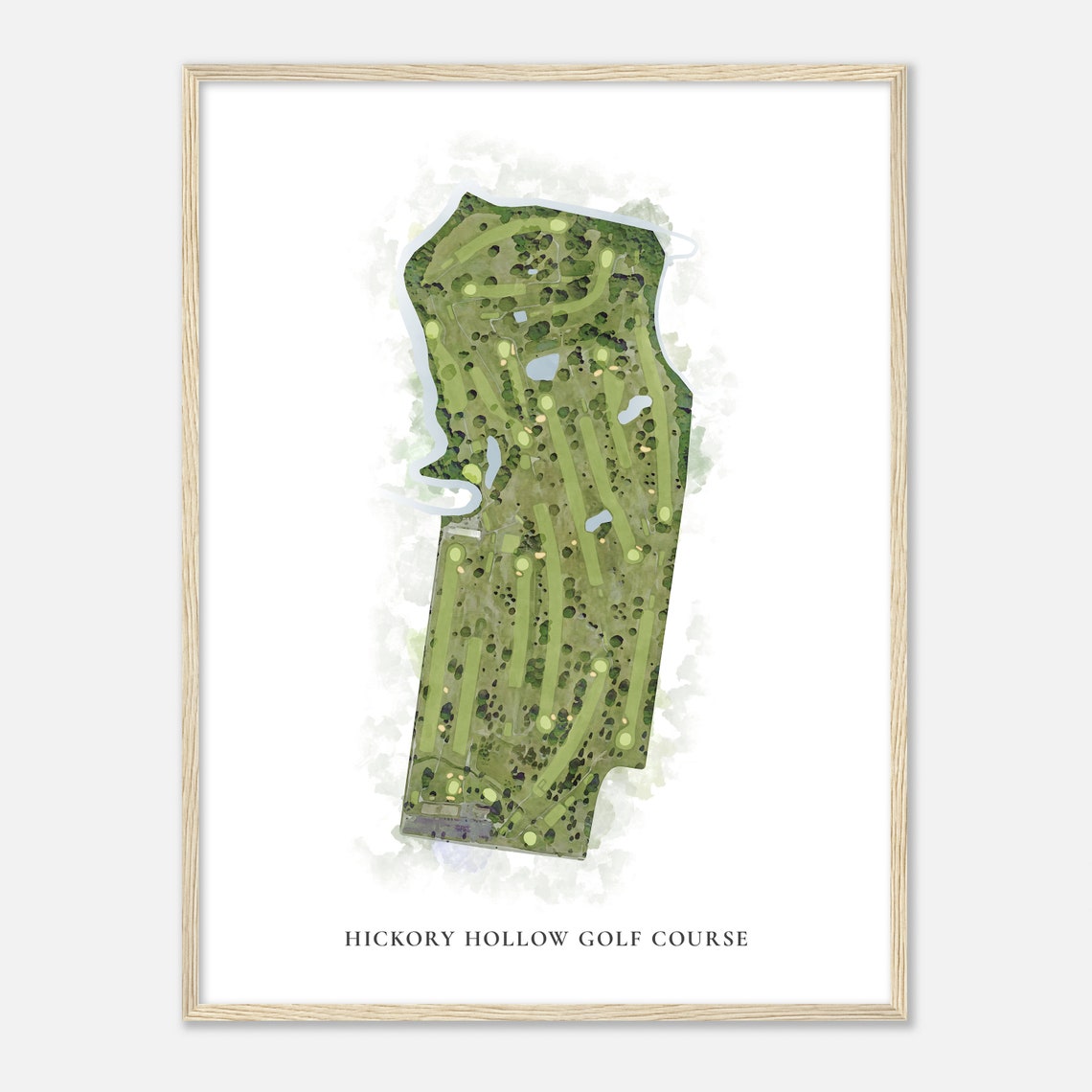 Hickory Hollow Golf Course Classic Watercolor Aerial Golf Map Poster