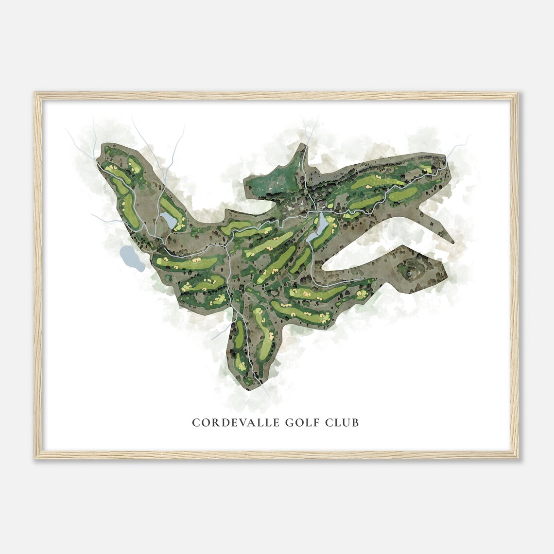 Cordevalle Golf Club Classic Aerial Watercolor Fairway Map Poster