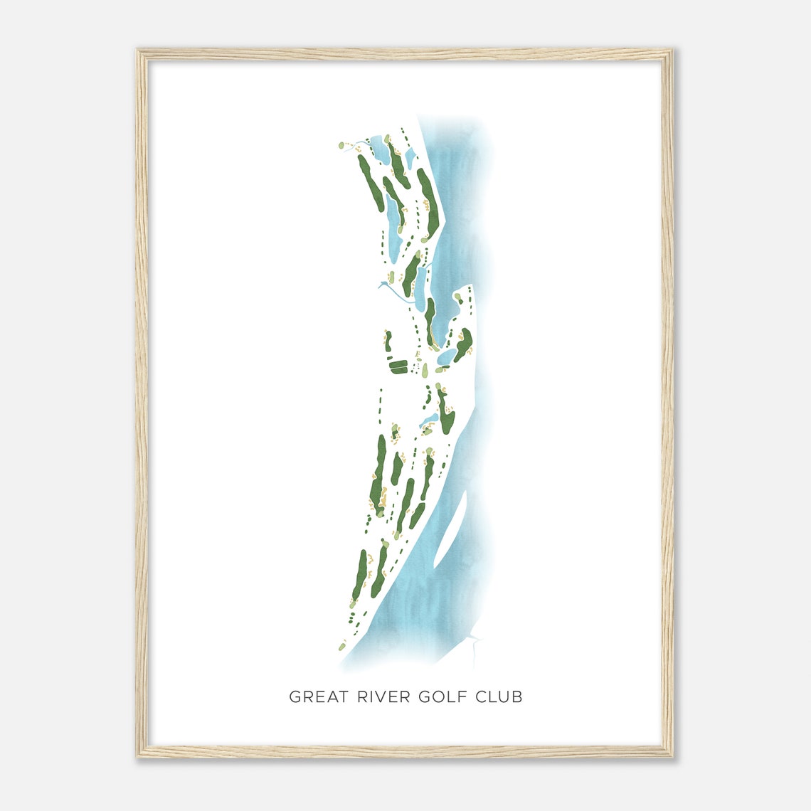 Great River Golf Club Modern Minimalist Watercolor Course Map Poster - Image 2