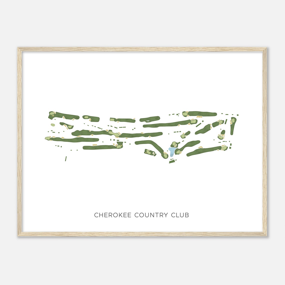 Cherokee Country Club Minimalist Green Golf Course Map Wall Art