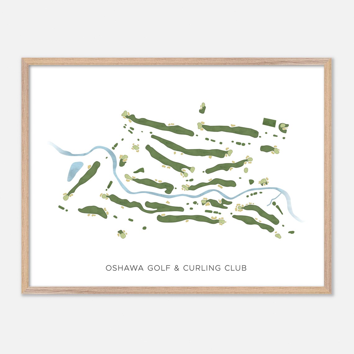 Oshawa Golf Curling Club Modern Watercolor Map, Poster Print
