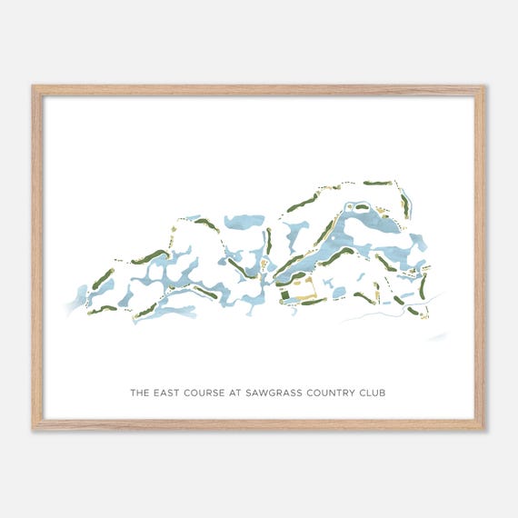 The East Course At Sawgrass Country Club In Ponte Vedra Beach Florida Modern Watercolor Map Golfer Gift Golf Wall Art