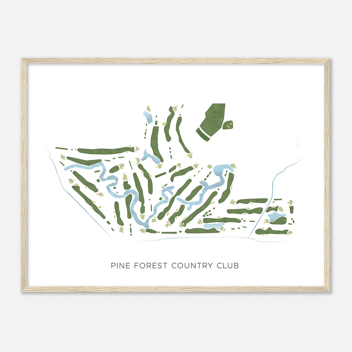 Pine Forest Country Club Texas Modern Watercolor Map Golf Poster