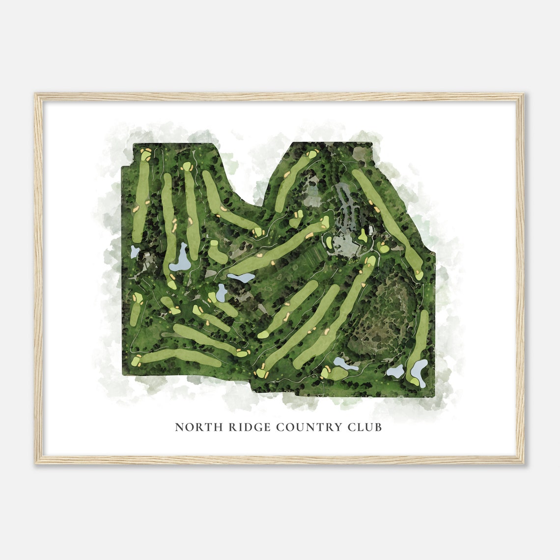 North Ridge Country Club Aerial Course Map Watercolor Art Poster - Image 2