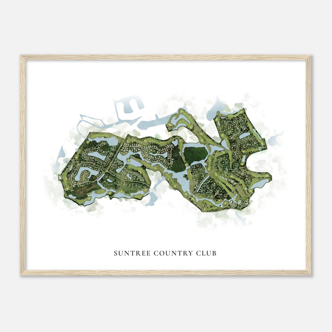 Suntree Country Club Golf Course Aerial Watercolor Map Poster