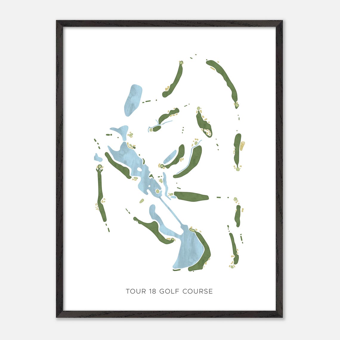 Tour 18 Golf Course Watercolor Fairway Map Lakeside Layout Poster - Image 3
