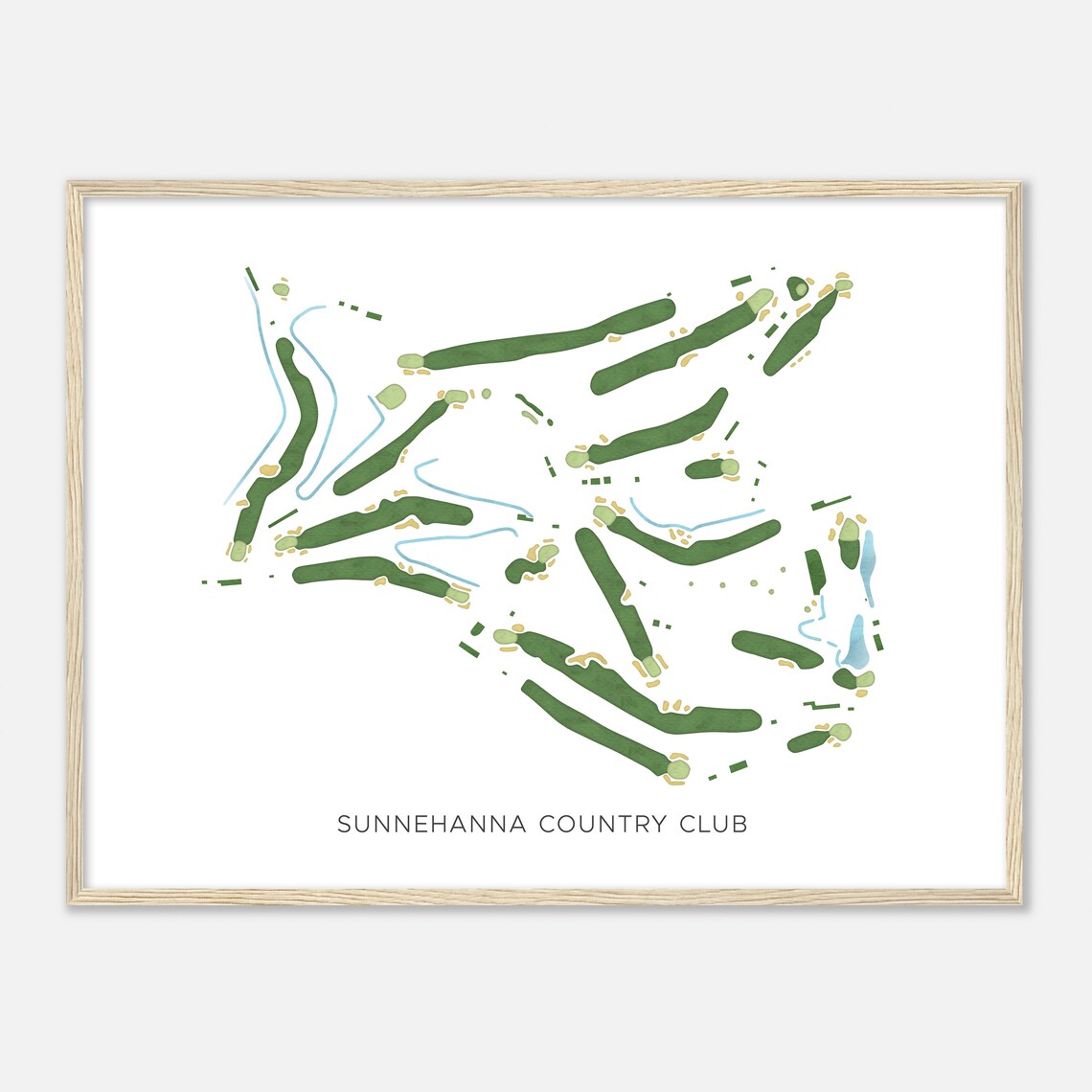 Sunnehanna Country Club Modern Minimalist Watercolor Course Map Poster