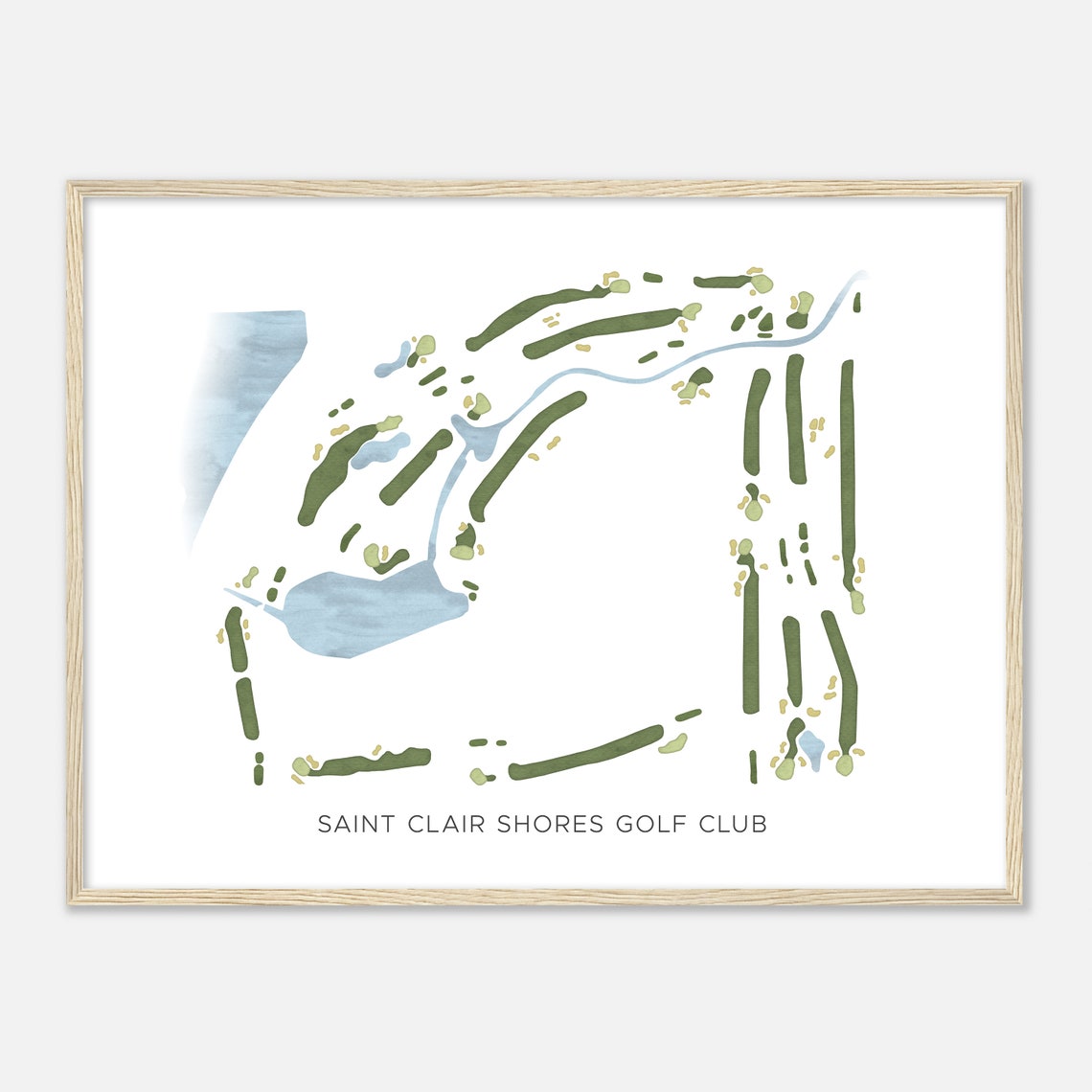 Saint Clair Shores Golf Club Modern Watercolor Golf Map Wall Art