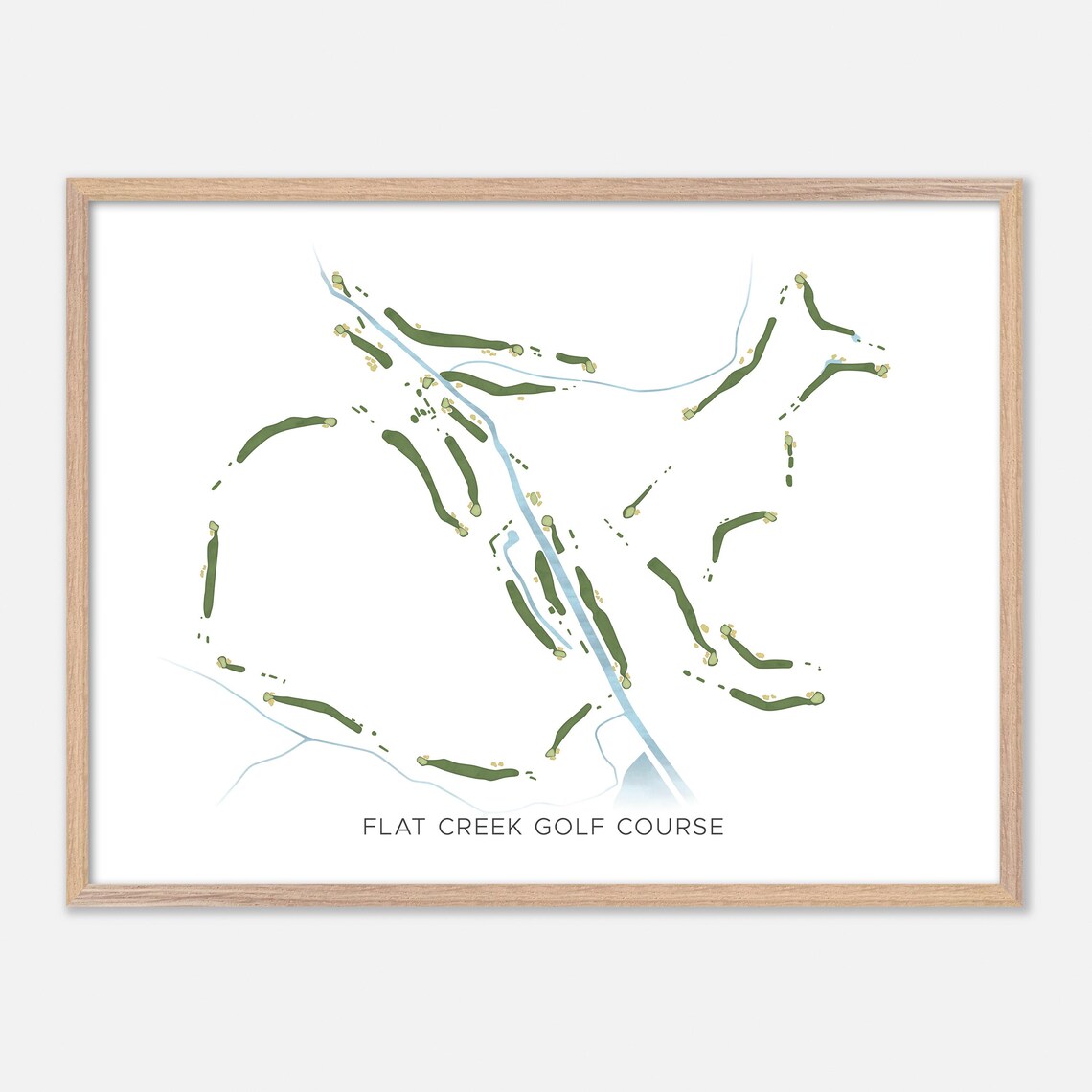 Flat Creek Golf Course Modern Watercolor River Map Art Poster